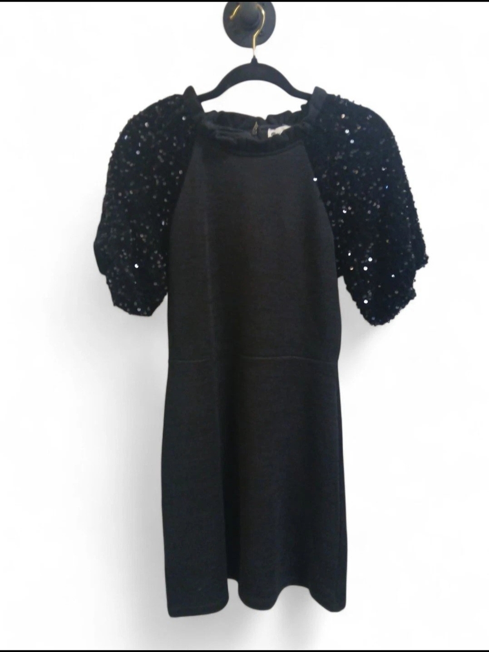 The Impeccable Pig Black Knit Dress With Sequin Puff Sleeves